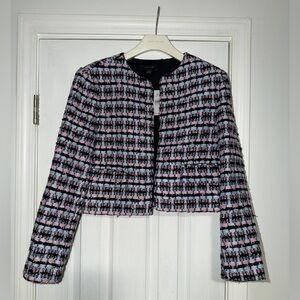 Ann Taylor Pink, Black & Light Blue Tweed Cropped Blazer